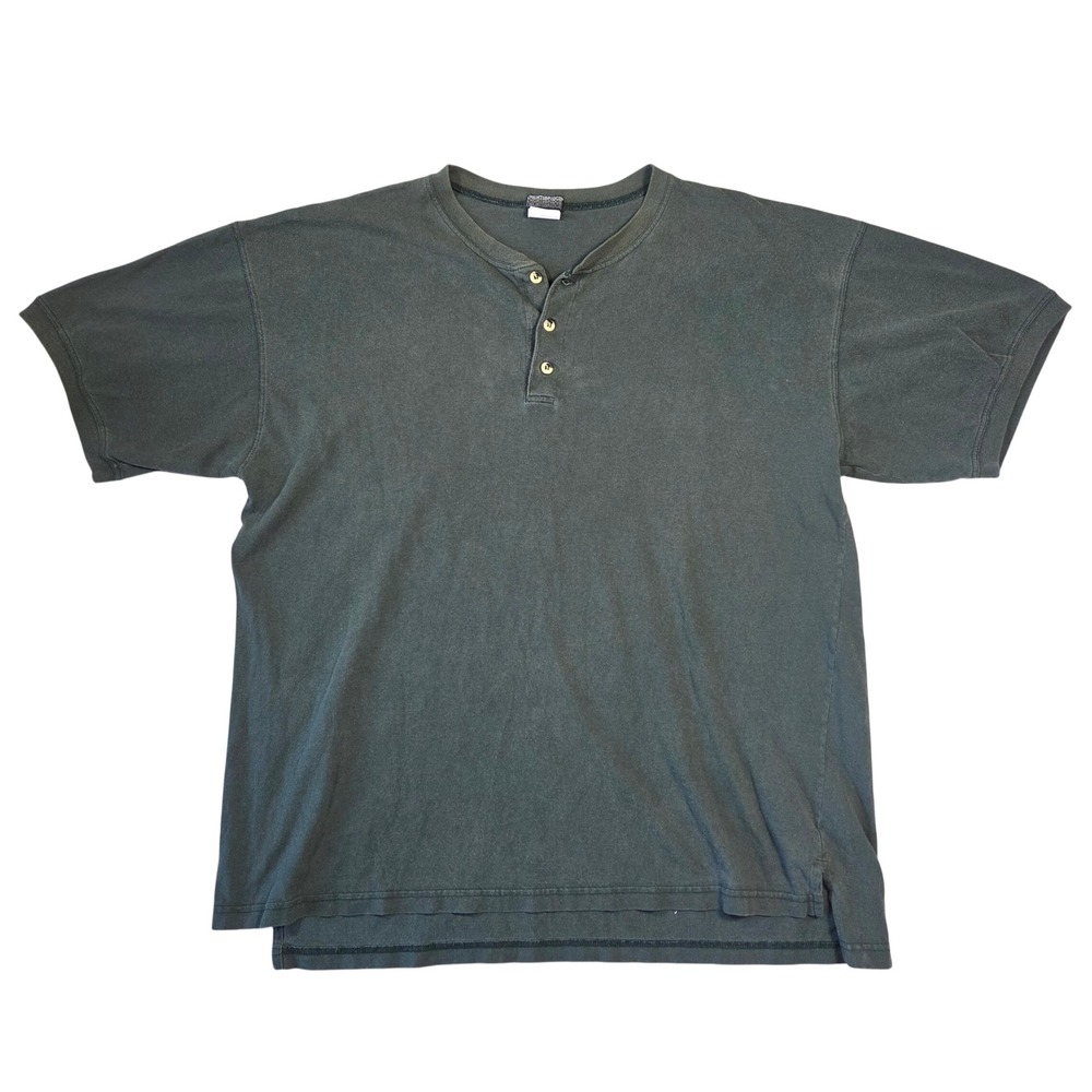 Vtg Knightsbridge Mens XL Green Cotton Short Sleeve Henley Shirt Boxy Skater Y2k